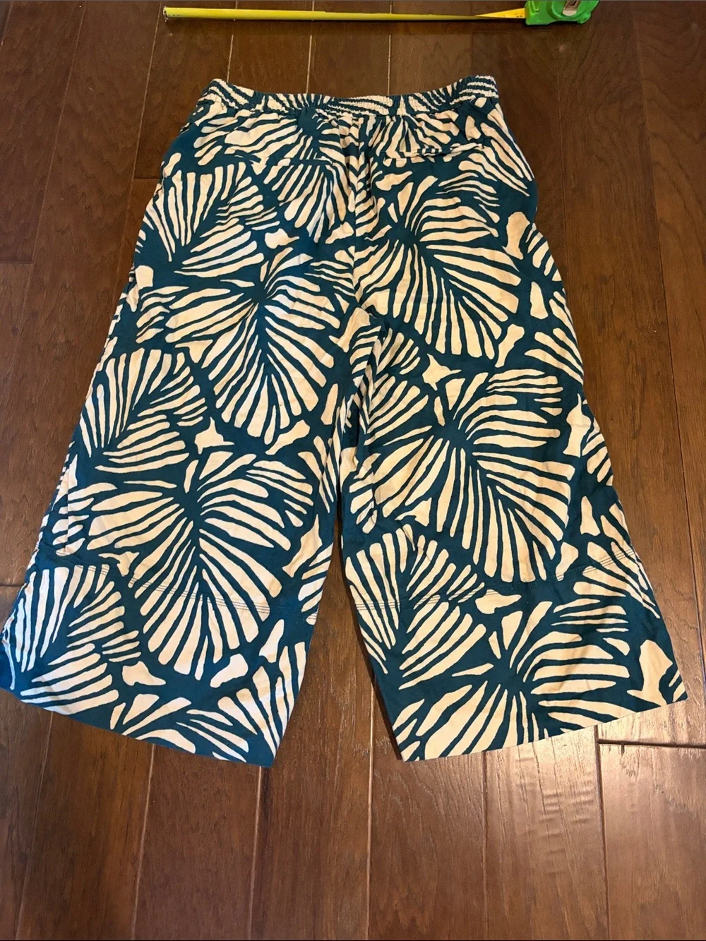 Banana Republic Wide Leg Cropped Ankle Pant Palm Fern Dark Green XL Linen/Cotton
